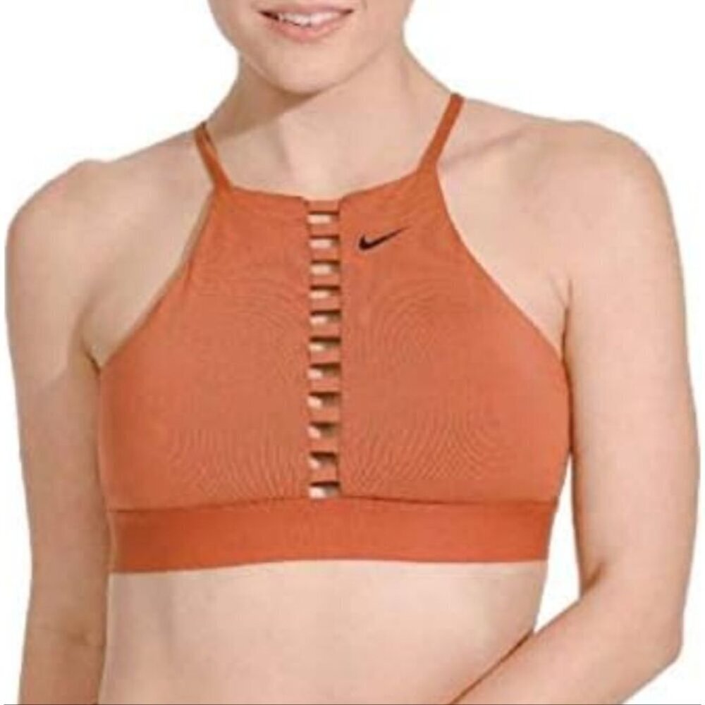 Nike Orange Sports Bra with High Neckline and Cutout Design